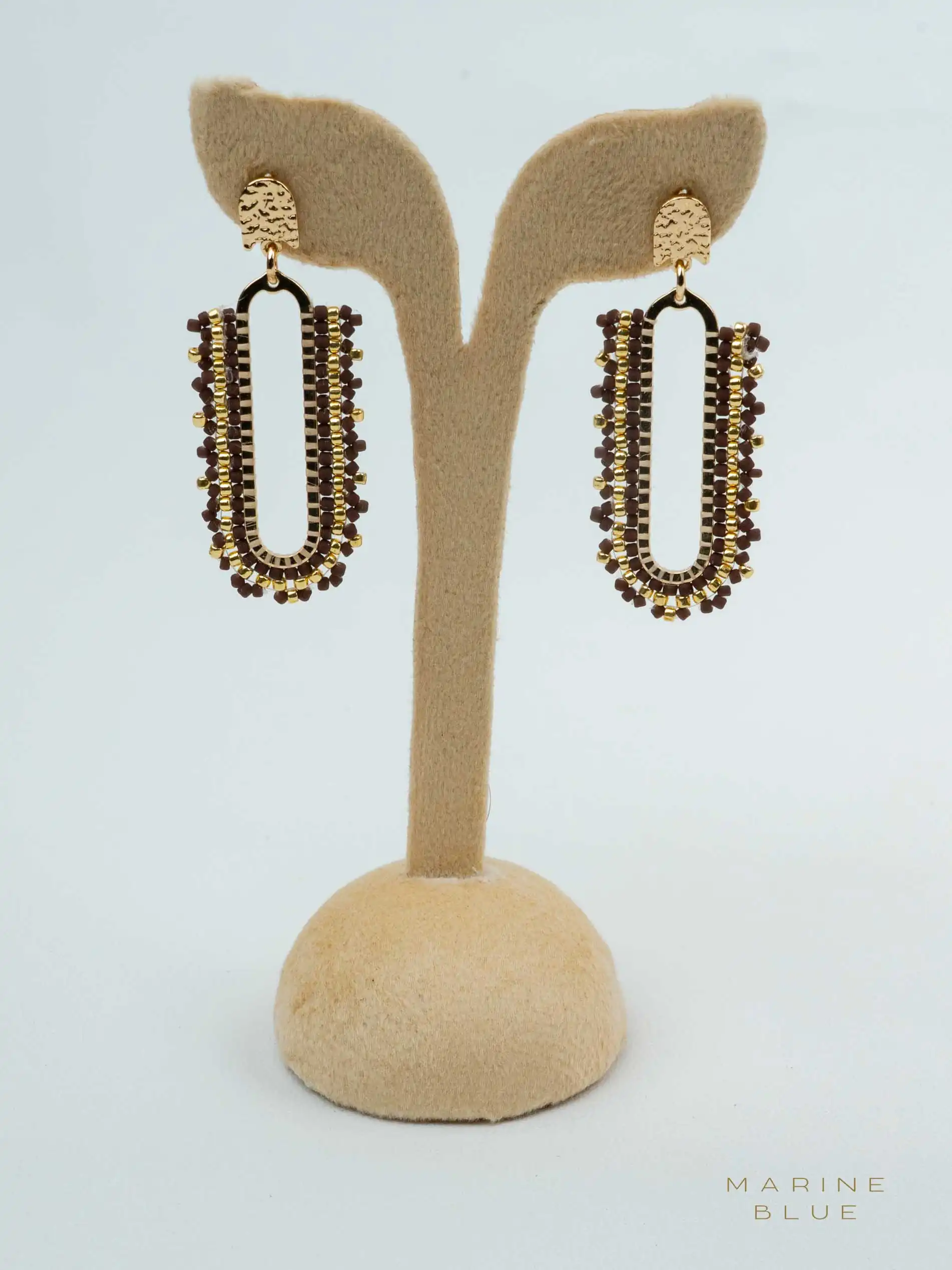 web_solo_capsule_cinnamon_latte Solo Capsule Beaded Earrings | Stainless Steel Earrings - Imagen 1