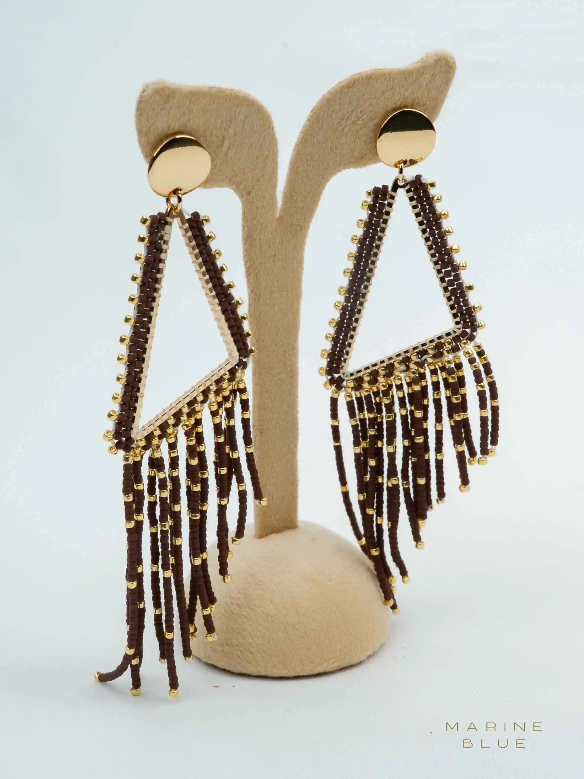web_solo_delta_cinnamon_latte Solo Delta Beaded Earrings | Stainless Steel Earrings - Image 1