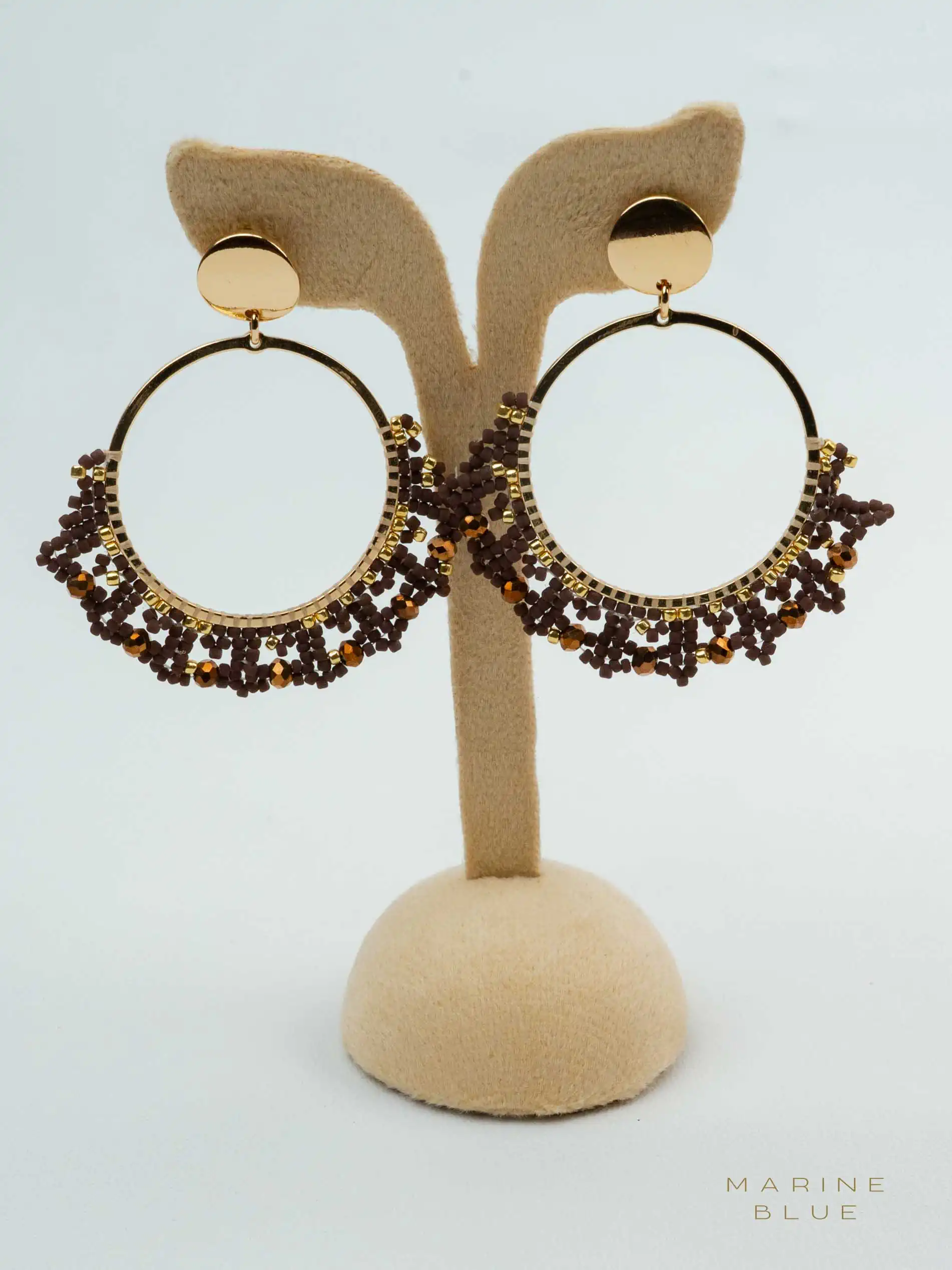 web_solo_lace_cinnamon_latte Solo Lace Beaded Earrings | Stainless Steel Earrings - Imagen 1
