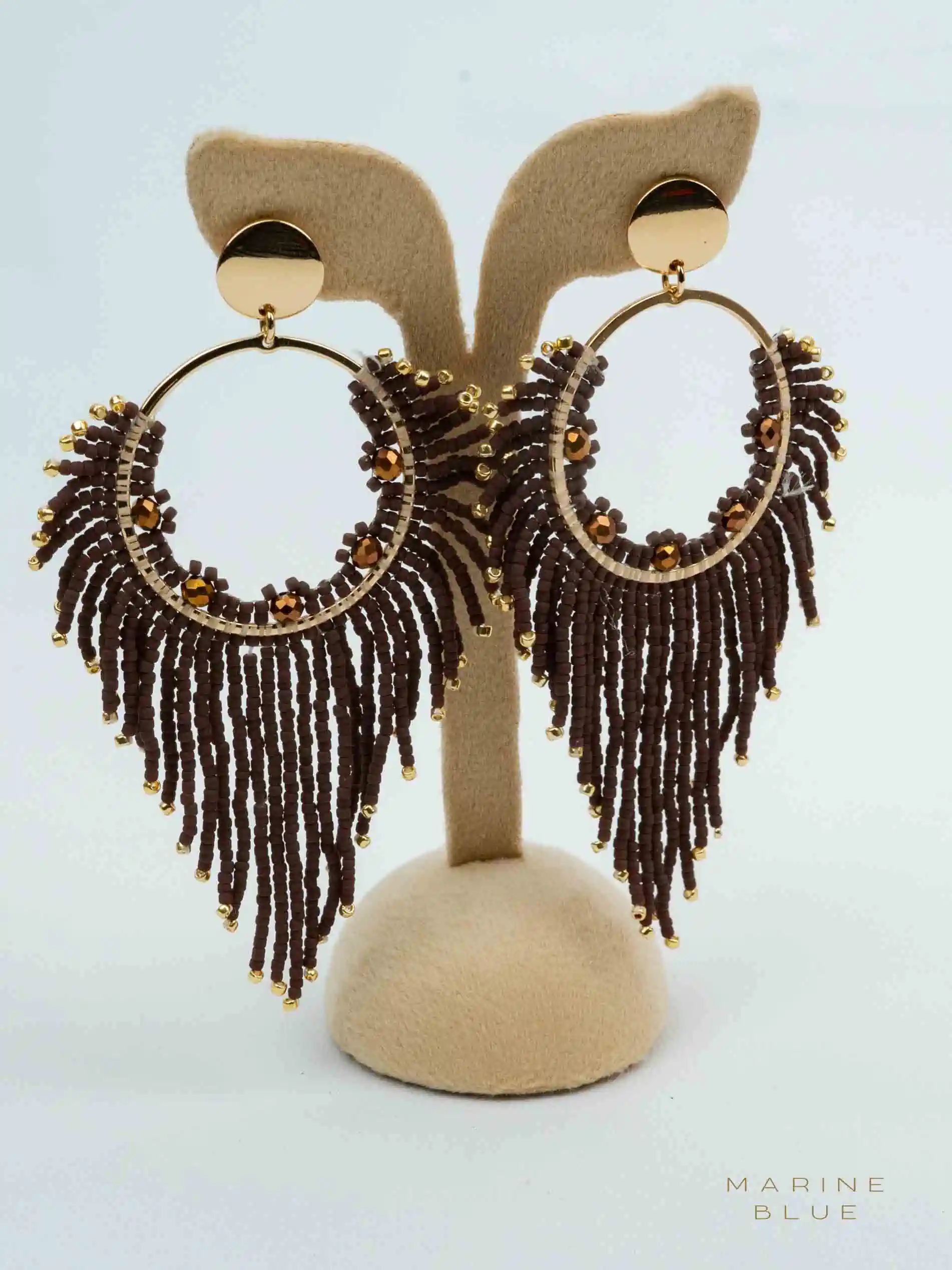 web_solo_peacock_cinnamon_latte Solo Peacock Beaded Earrings | Stainless Steel Earrings - Image 1