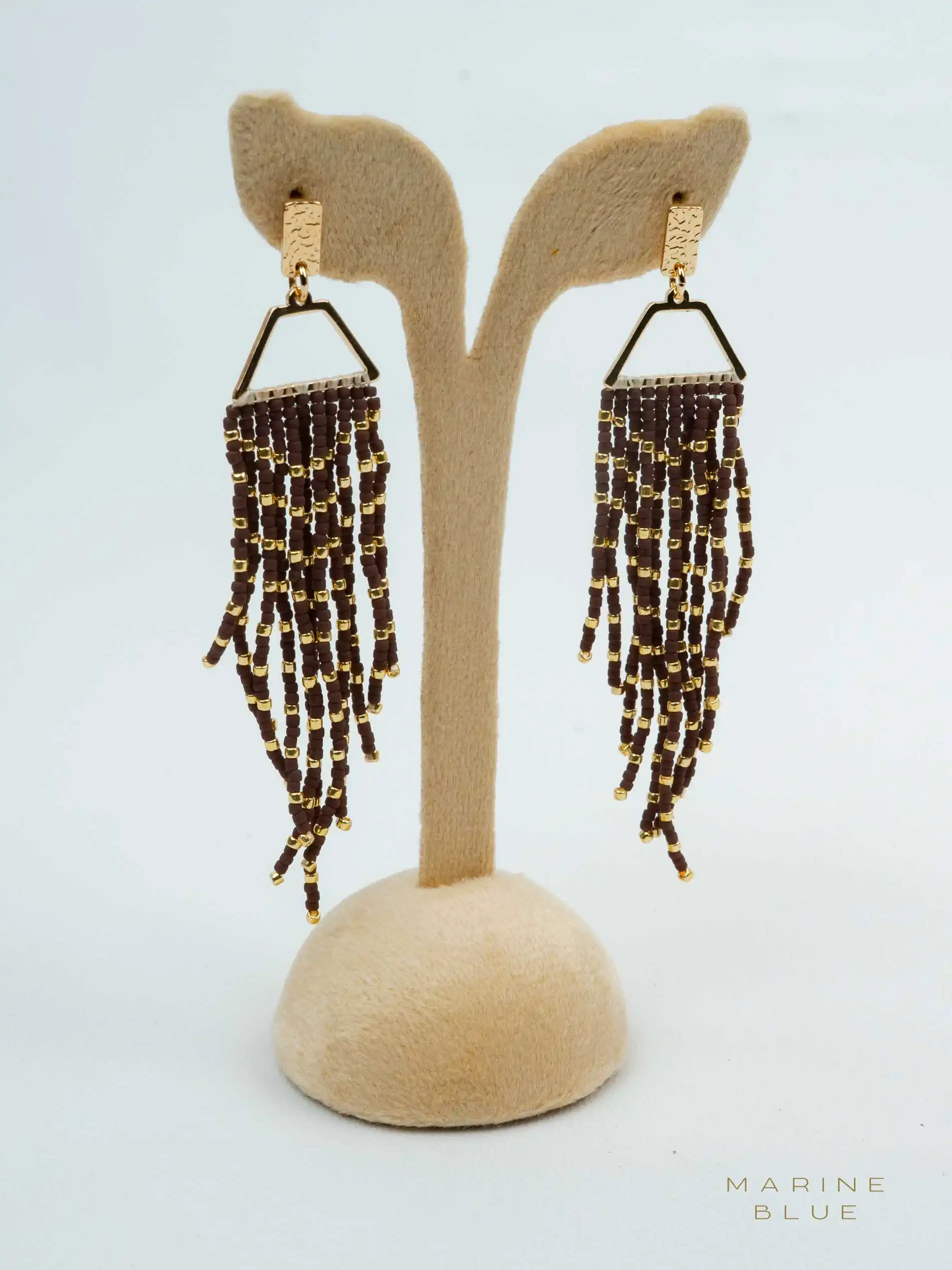 web_solo_veil_cinnamon_latte Solo Veil Beaded Earrings | Stainless Steel Earrings - Imagen 1